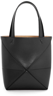 LOEWE Mini Puzzle Fold Tote en Cuero Brillante Negro Order LOEWE Mini Puzzle Fold Tote en Cuero Brillante Negro