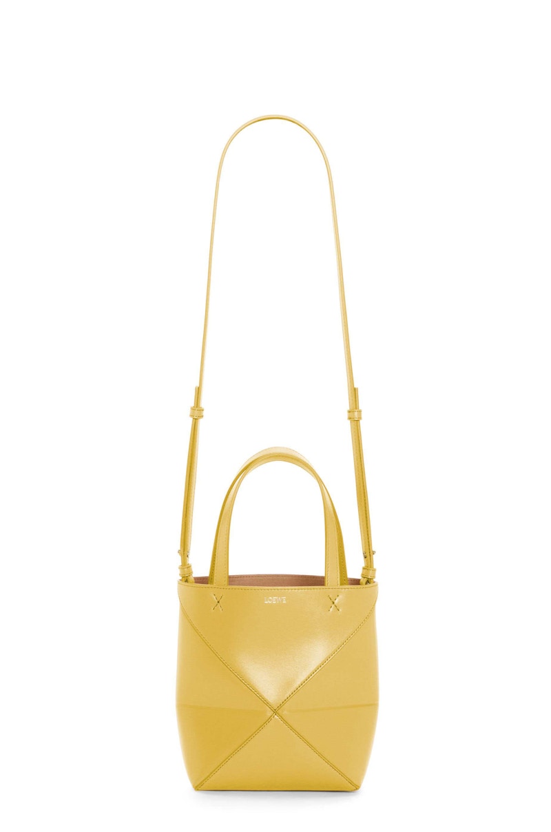 LOEWE Mini Puzzle Fold Tote in Shiny Calfskin Bright Ochre