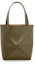 Order Beg Mini Puzzle Fold Tote dalam Kulit Kilat Hijau Khaki Gelap