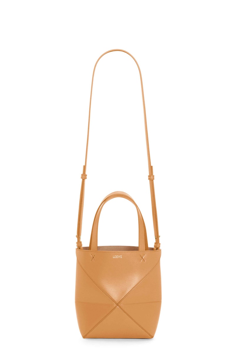 LOEWE Mini Puzzle Fold Tote in Shiny Calfskin Warm Desert