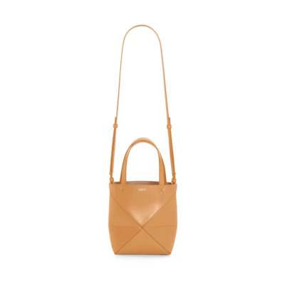LOEWE Mini Puzzle Fold Tote in Shiny Calfskin Warm Desert