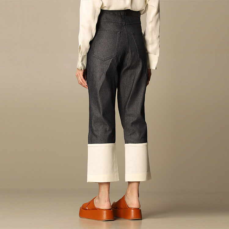 Shop 로에베 네이비 블루 코튼 컨트라스트 커프 데님 진즈 S2292112IB-5110