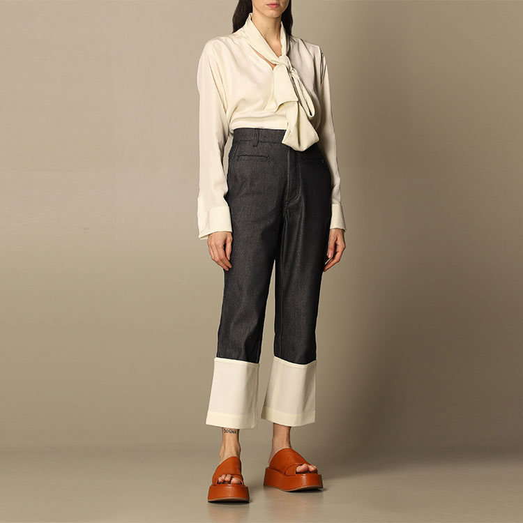 Purchase 로에베 네이비 블루 코튼 컨트라스트 커프 데님 진즈 S2292112IB-5110