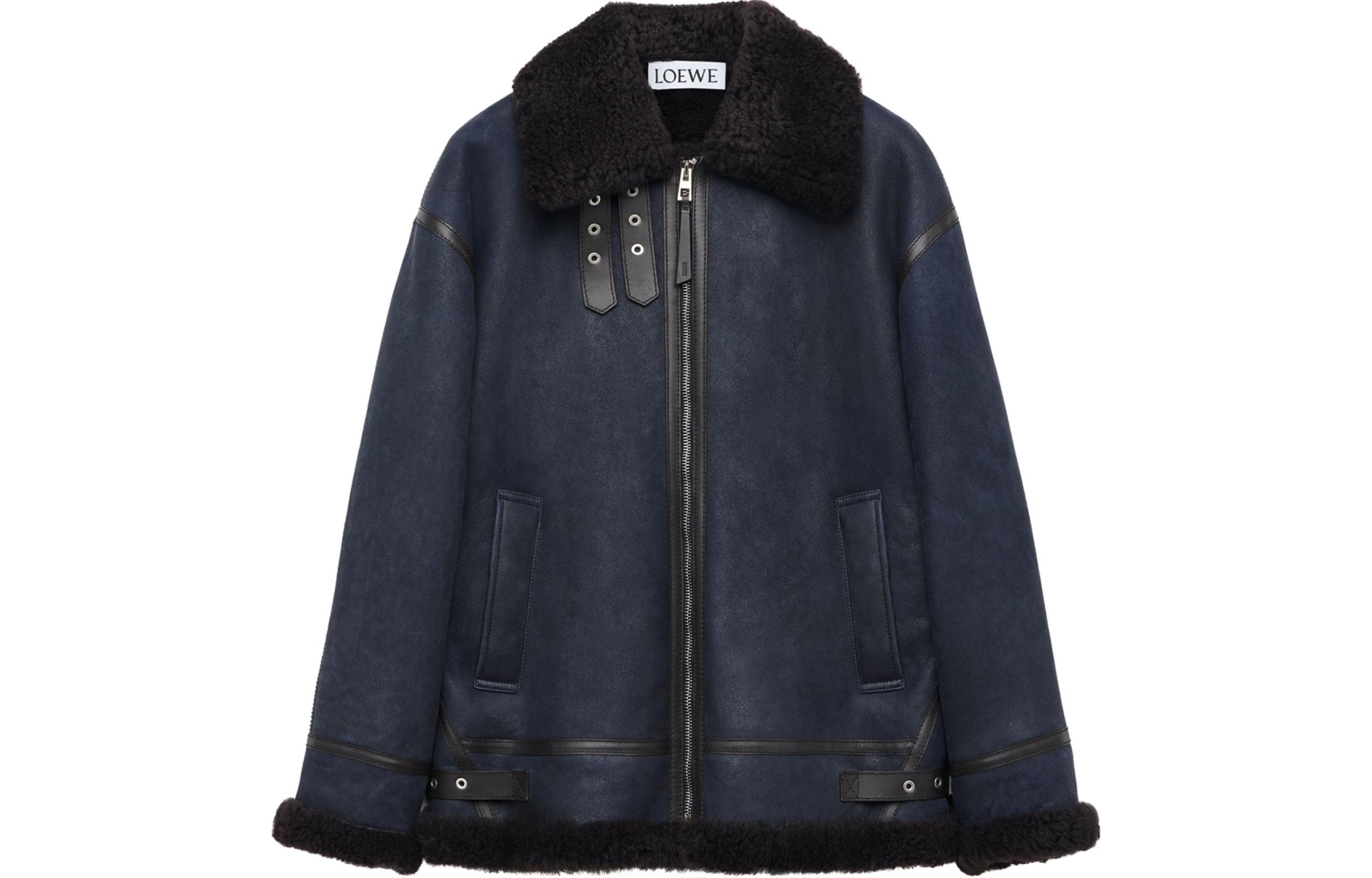 LOEWE Navy Blue Retro Shearling Collar Aviator Jacket H526Y19LAF-3118