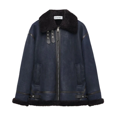 LOEWE Navy Blue Retro Shearling Collar Aviator Jacket H526Y19LAF-3118