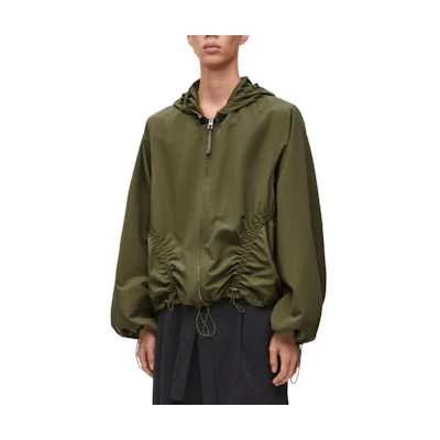 LOEWE Olive Green Solid Color Hooded Jacket H616Y02X154150