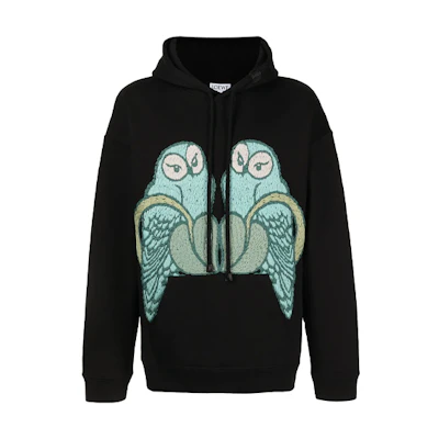 LOEWE Owl Embroidered Drawstring Casual Hoodie Black H800Y25X02-1489