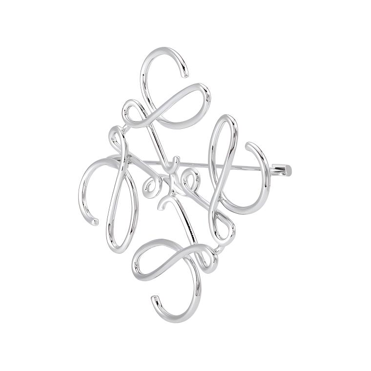 LOEWE Palladium Anagram Brass Brooch Unisex Couple Style - Silver. 111.25.020-9230 0