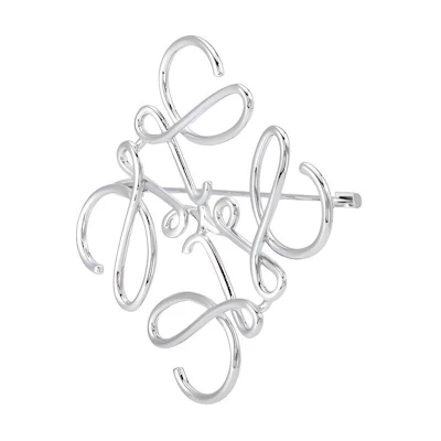 LOEWE Palladium Anagram Brass Brooch Unisex Couple Style - Silver. 111.25.020-9230 0