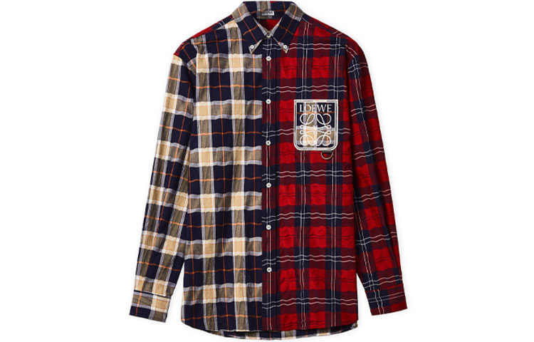LOEWE Patchwork Plaid Button-Up Long Sleeve Shirt Multicolor H526Y05W35-9990
