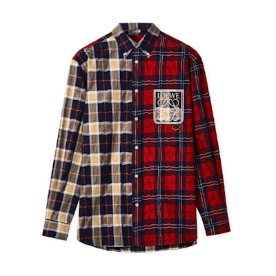 LOEWE Patchwork Plaid Button-Up Long Sleeve Shirt Multicolor H526Y05W35-9990