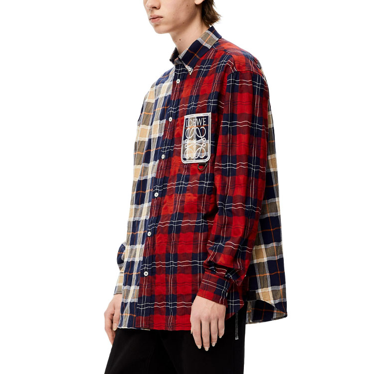 Shop LOEWE 拼接格紋長袖襯衫 多色 H526Y05W35-9990