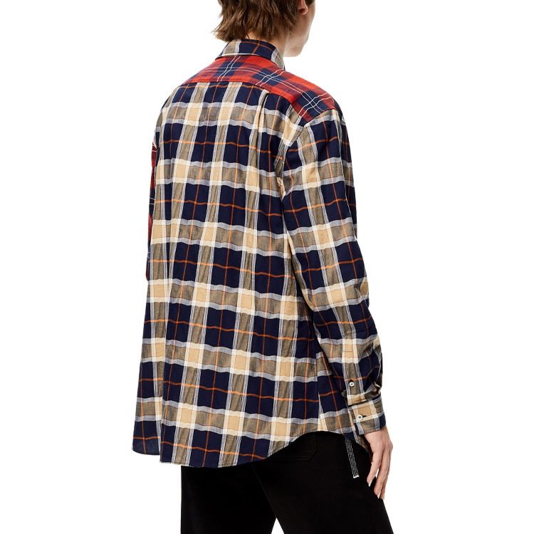 Purchase LOEWE 拼接格紋長袖襯衫 多色 H526Y05W35-9990