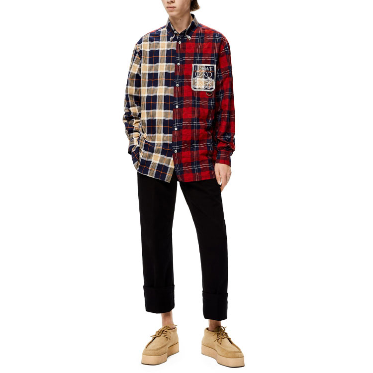 Details for LOEWE 拼接格紋長袖襯衫 多色 H526Y05W35-9990