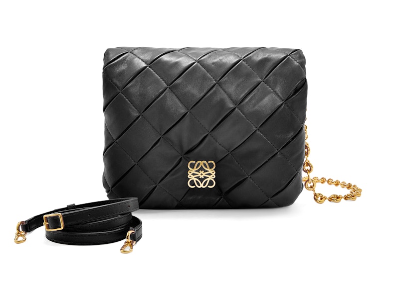 LOEWE Puffer Goya In Pleated Shiny Nappa Lambskin Black