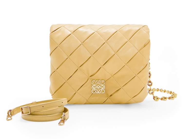 LOEWE Puffer Goya In Pleated Shiny Nappa Lambskin Dark Butter