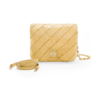 LOEWE Puffer Goya In Pleated Shiny Nappa Lambskin Dark Butter