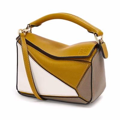 LOEWE Puzzle Bag in Classic Calfskin Ochre/Soft White