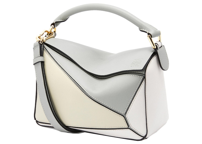 LOEWE Puzzle Bag in Classic Calfskin Small Ash Grey/Marble Green