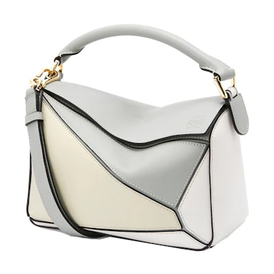 LOEWE Puzzle Bag in Classic Calfskin Small Ash Grey/Marble Green