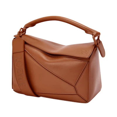 LOEWE Puzzle Bag in Satin Calfskin Small Pecan