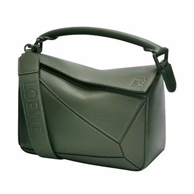 LOEWE Puzzle Bag in Satin Calfskin Small Vintage Khaki