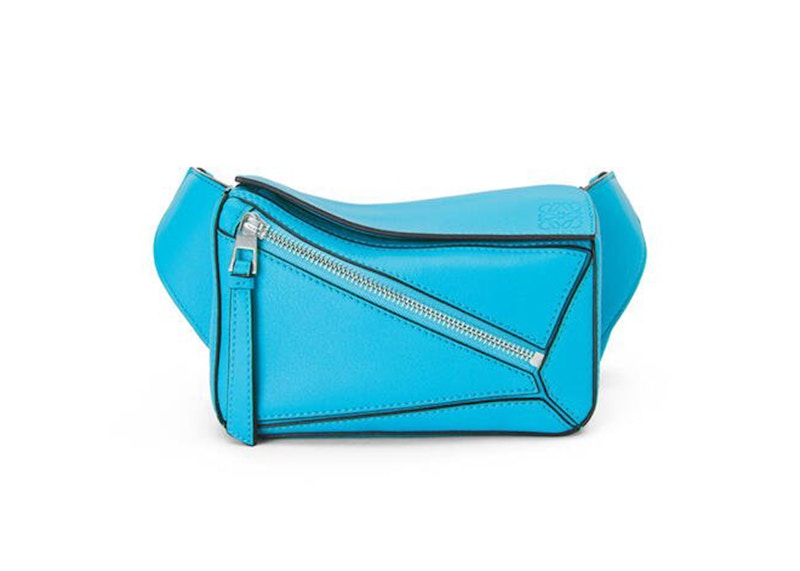 LOEWE Puzzle Bum Bag in Classic Calfskin Mini Cyan