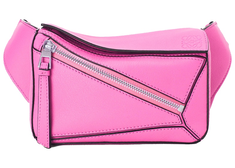 LOEWE Puzzle Bum Bag in Classic Calfskin Mini Neon Pink