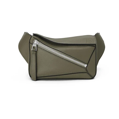 LOEWE Puzzle Bumbag In Classic Calfskin Mini Khaki Green