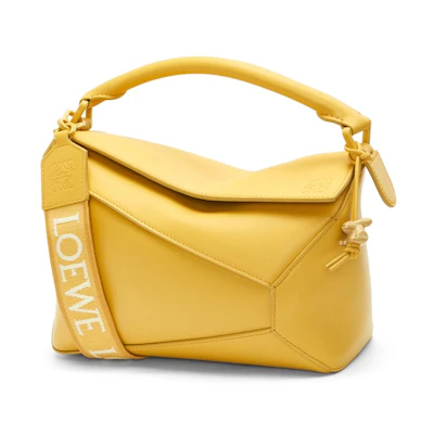 LOEWE Puzzle Edge Bag In Satin Calfskin Small Pale Yellow Glaze