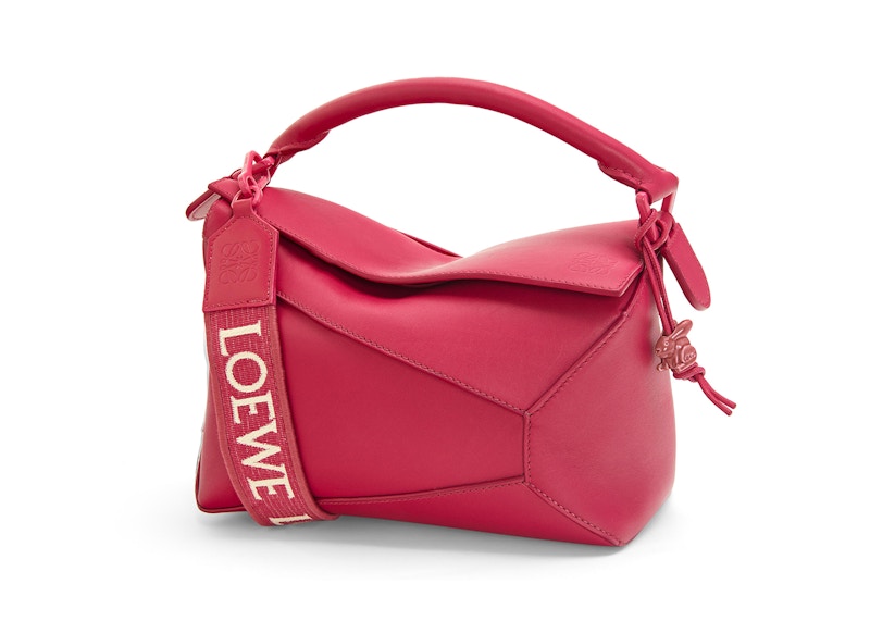 LOEWE Puzzle Edge Bag In Satin Calfskin Small Ruby Red Glaze