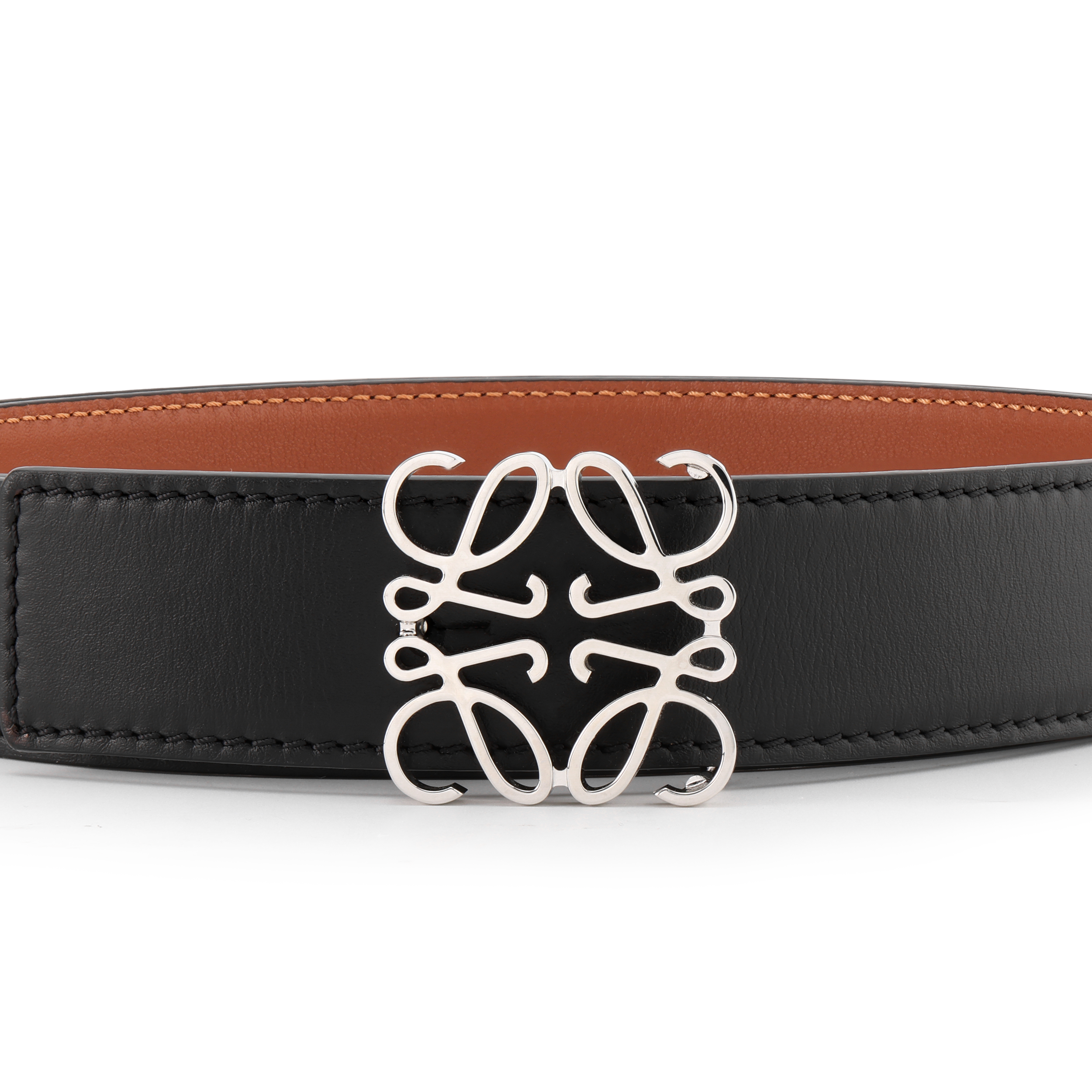 Shop LOEWE Reversible Leather Belt with Smooth Buckle / 3.5cm 51502011-1555