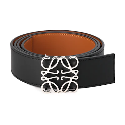 LOEWE Silver Logo Buckle Adjustable Calfskin Leather Belt for Men, 4cm Wide. 51501010-1555