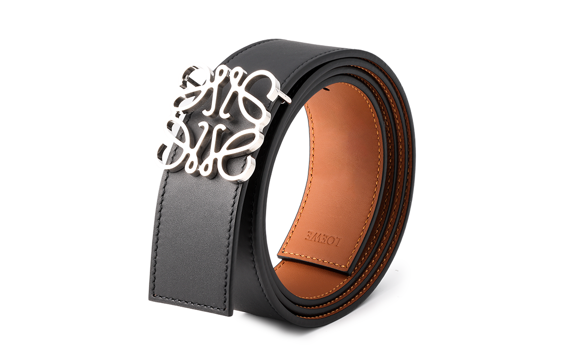 Shop LOEWE Silver Logo Buckle Adjustable Calfskin Leather Belt for Men, 4cm Wide. 51501010-1555