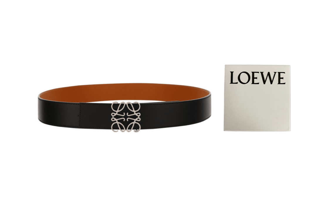 Purchase LOEWE Silver Logo Buckle Adjustable Calfskin Leather Belt for Men, 4cm Wide. 51501010-1555
