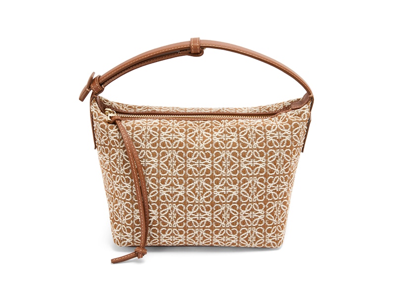 LOEWE Small Cubi Bag in Anagram Jacquard and Calfskin Tan/Pecan