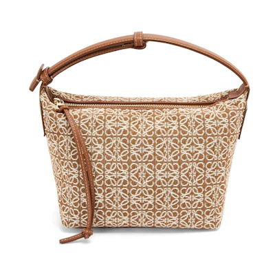 LOEWE Small Cubi Bag in Anagram Jacquard and Calfskin Tan/Pecan