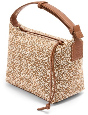 LOEWE Small Cubi Bag in Anagram Jacquard and Calfskin Tan/Pecan Order LOEWE Small Cubi Bag in Anagram Jacquard and Calfskin Tan/Pecan