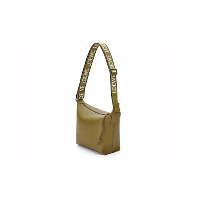 LOEWE Small Cubi Crossbody Bag In Supple Smooth Calfskin and Jacquard Olive