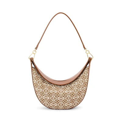 LOEWE Small Luna Bag in Anagram Jacquard and Classic Calfskin Tan/Pecan