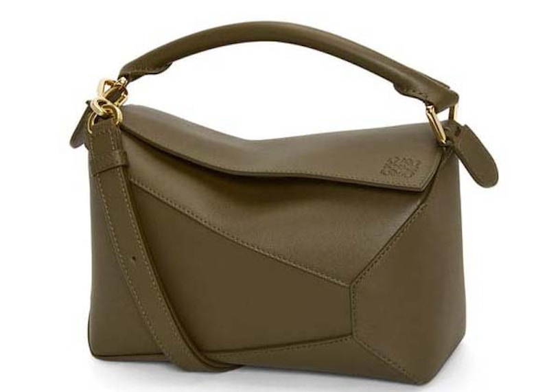 LOEWE Small Puzzle Bag In Classic Calfskin Dark Khaki Green