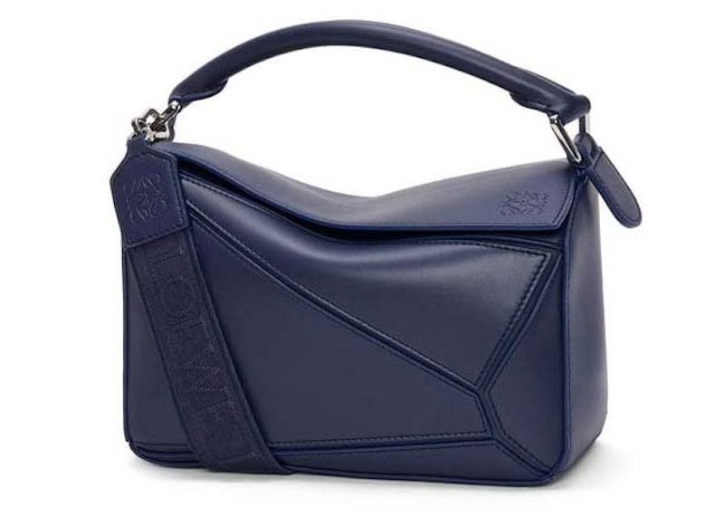 LOEWE Small Puzzle Bag In Satin Calfskin Abyss Blue