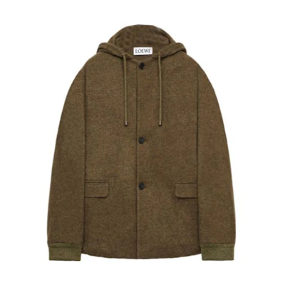 LOEWE Solid Color Hooded Drawstring Button-Up Casual Jacket H526Y03WAU-4210