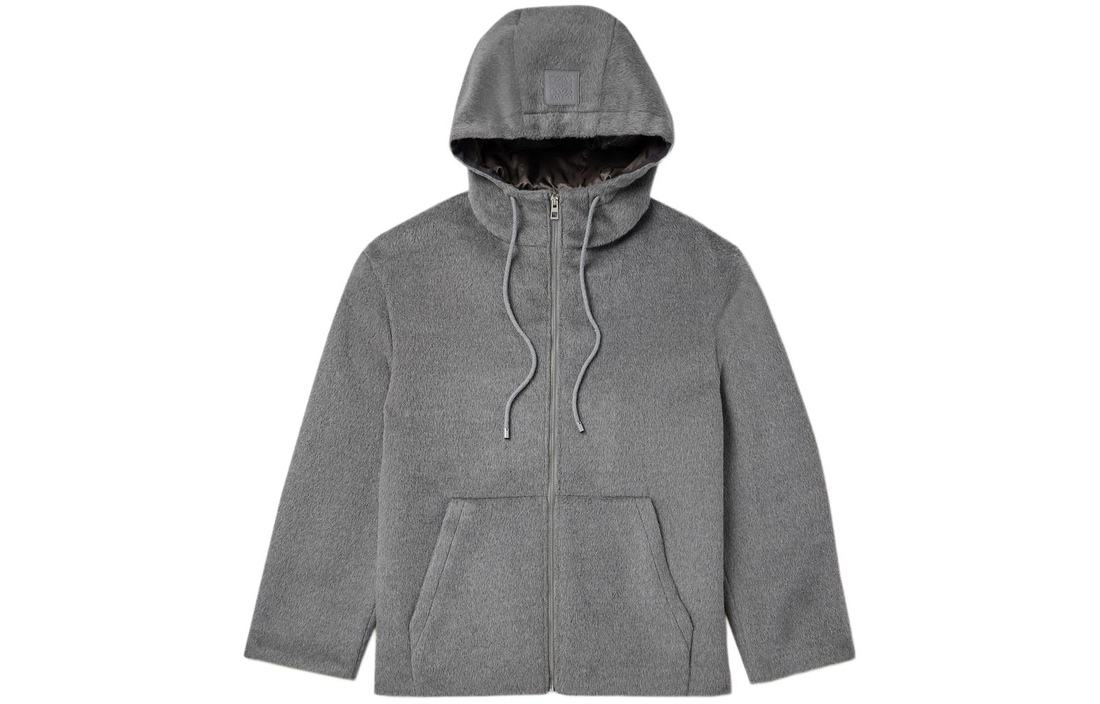 LOEWE Solid Color Hooded Zip-Up Jacket Grey H526Y03WAR-1440