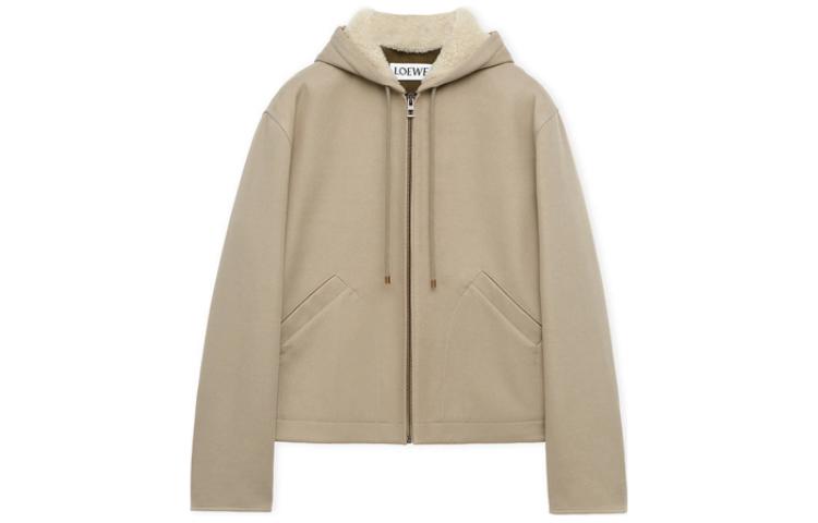 LOEWE Solid Color Hooded Zip-Up Jacket in Light Stone Color H526Y02W53-8567