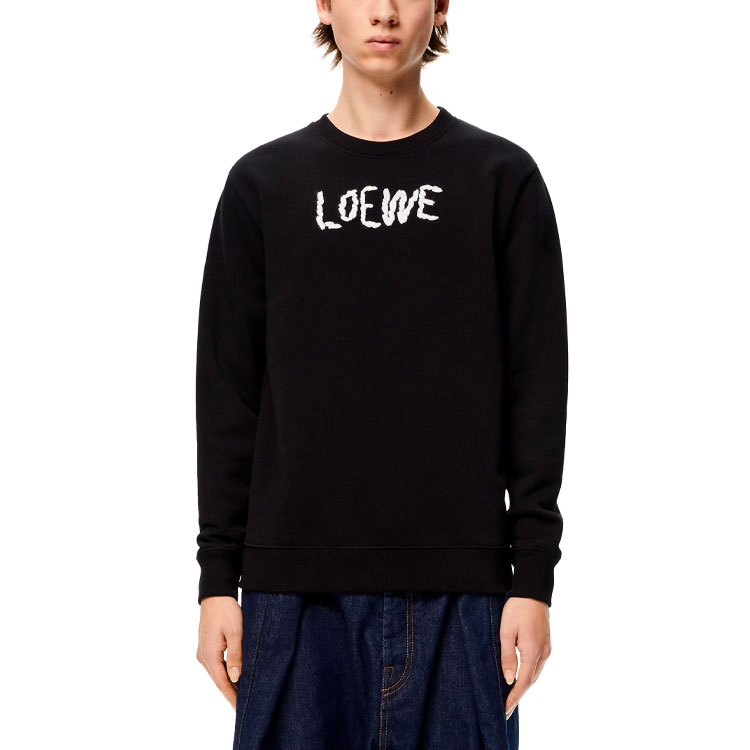 Shop ロエベ ソリッド 刺繍 プルオーバー 長袖 スウェットシャツ ブラック H526Y24J11-1100