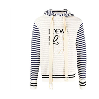LOEWE SS21 Anagram Embroidered Cotton Hoodie Navy Blue Edition. H526Y25J04-2396