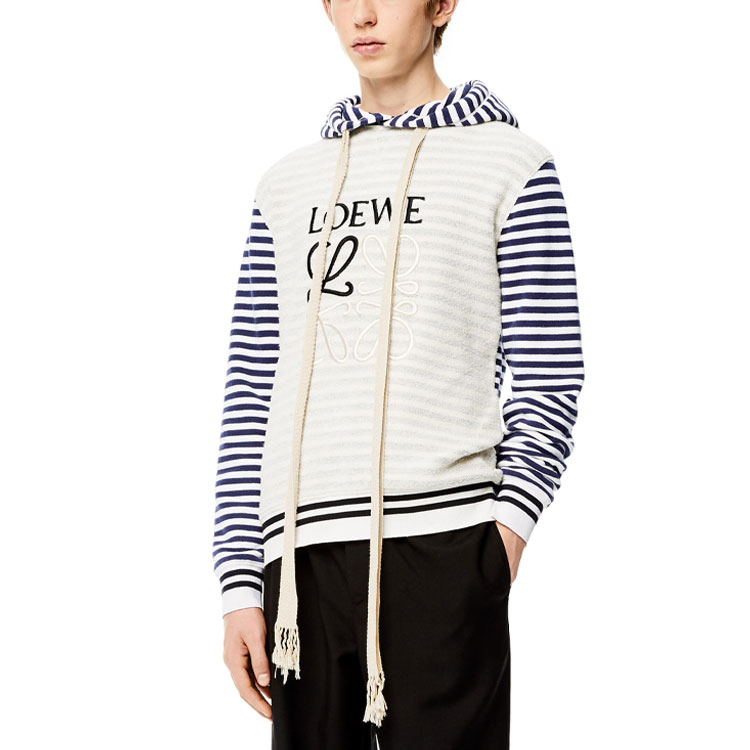 Shop LOEWE SS21 Anagram Embroidered Cotton Hoodie Navy Blue Edition. H526Y25J04-2396