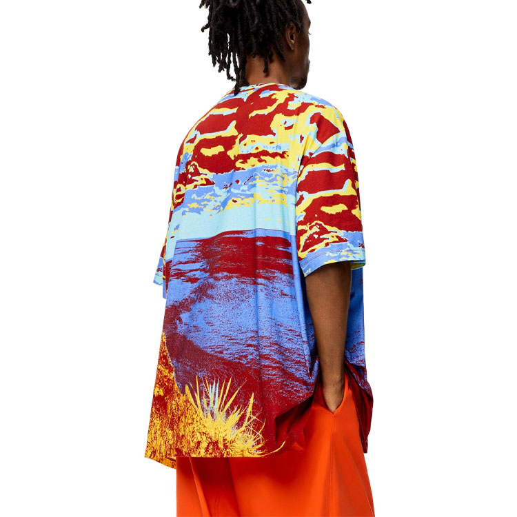 Purchase LOEWE SS21 藍色棉質圓領T恤搭配多彩印花。 H664Y22J05-8890