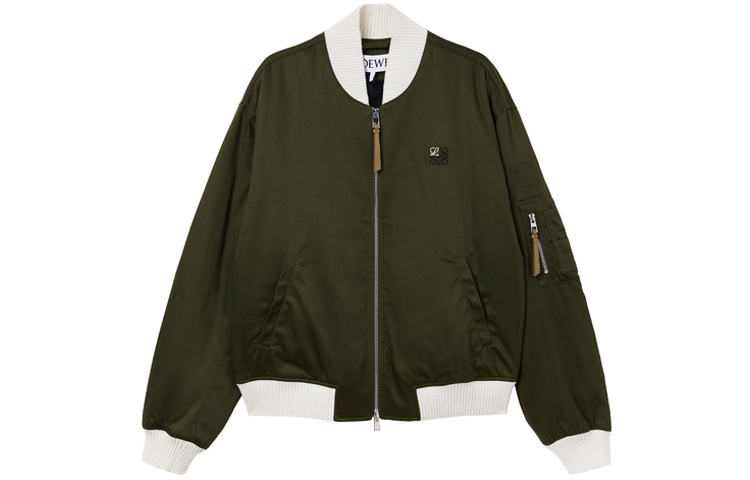 LOEWE SS21 Logo Embroidered Bomber Jacket Military Green H526338W01-4430